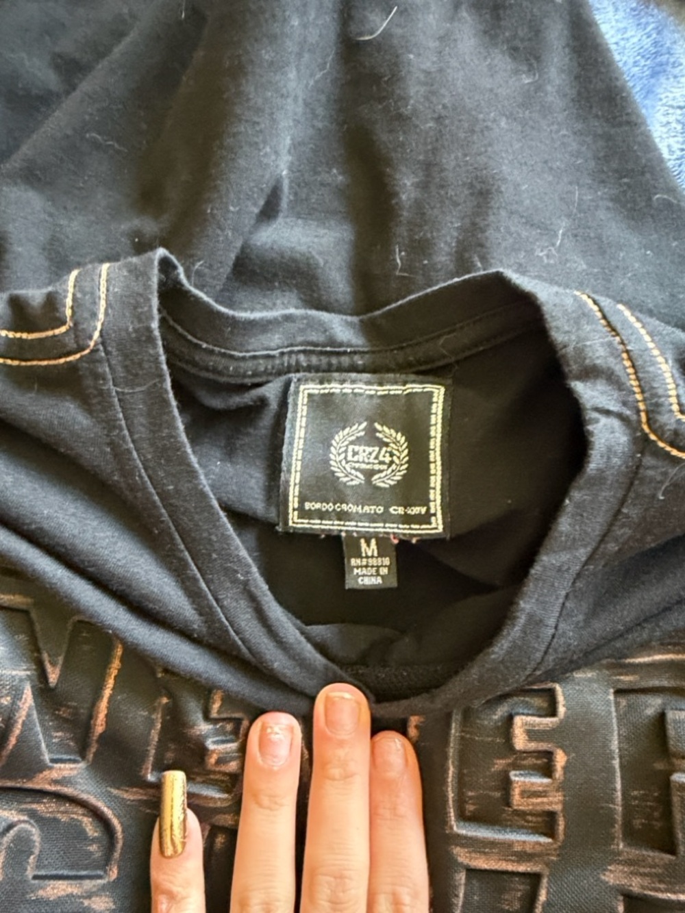 Men's Black Short Sleeve Tee with Embossed Front